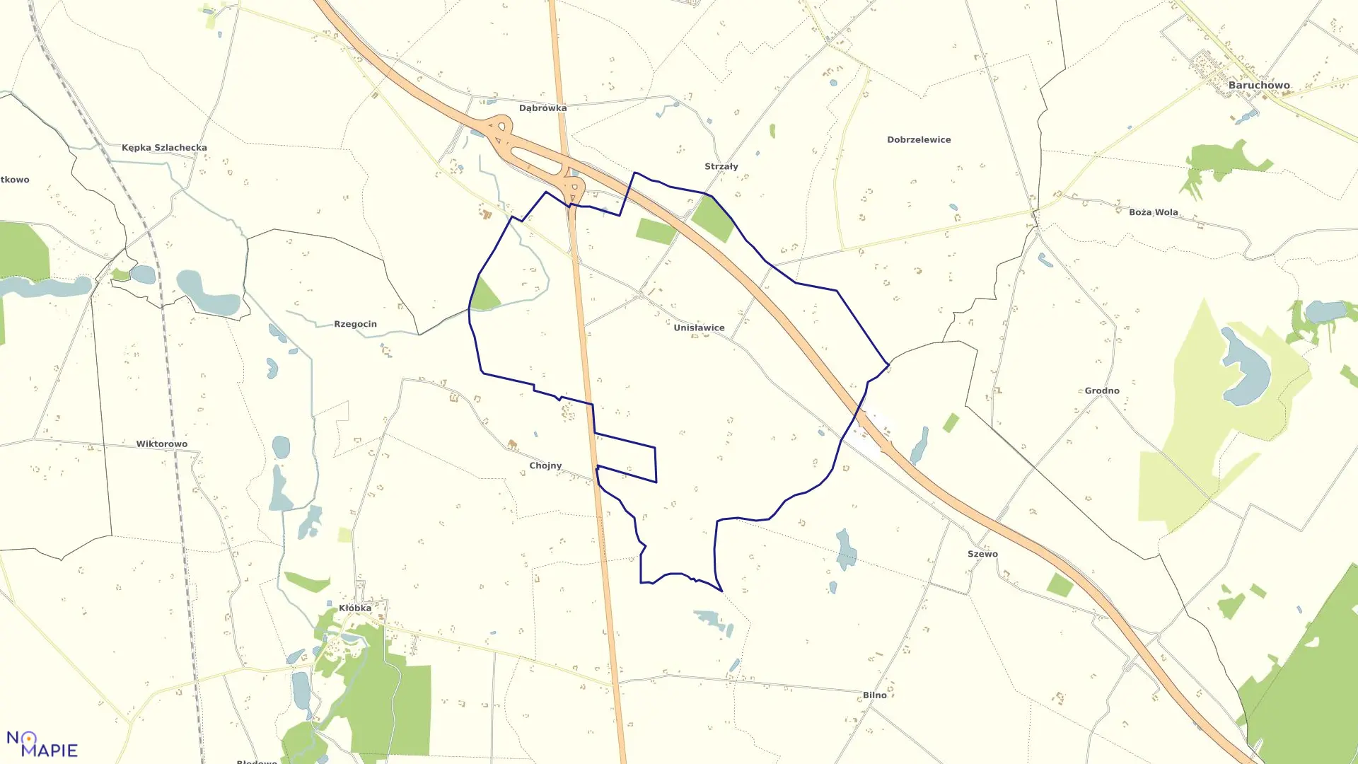 Mapa obrębu Unisławice w gminie Kowal